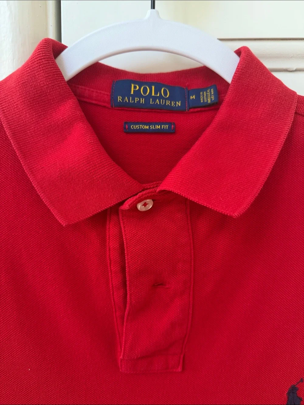 Polo by Ralph Lauren Red Slim Fit Mesh Polo with Navy Pony - size M